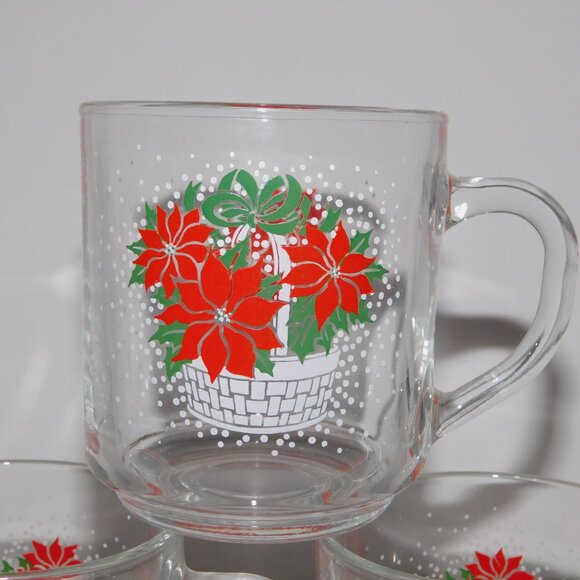 Set 3 VTG Luminarc Christmas Cheer Poinsettia Glass Coffee Tea Eggnog Mug - Picture 3 of 5